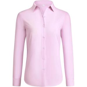 imagesiliteelon Button Down Shirts for Women Wrinkle Free Dress Shirts Long Sleeve Shirts Formal Work Office Blouses TopsPink