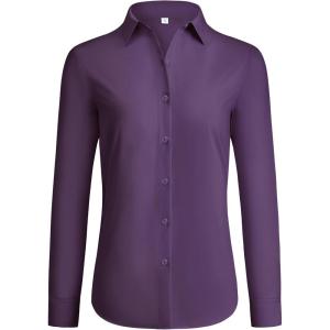 imagesiliteelon Button Down Shirts for Women Wrinkle Free Dress Shirts Long Sleeve Shirts Formal Work Office Blouses TopsPurple