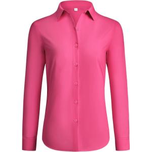 imagesiliteelon Button Down Shirts for Women Wrinkle Free Dress Shirts Long Sleeve Shirts Formal Work Office Blouses TopsRose Red