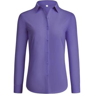 imagesiliteelon Button Down Shirts for Women Wrinkle Free Dress Shirts Long Sleeve Shirts Formal Work Office Blouses TopsViolet