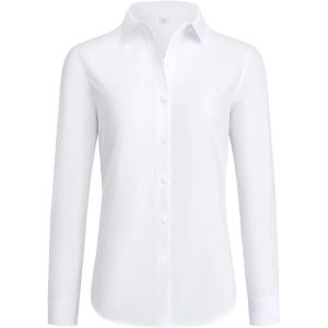 imagesiliteelon Button Down Shirts for Women Wrinkle Free Dress Shirts Long Sleeve Shirts Formal Work Office Blouses TopsWhite