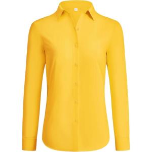 imagesiliteelon Button Down Shirts for Women Wrinkle Free Dress Shirts Long Sleeve Shirts Formal Work Office Blouses TopsYellow