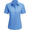 imagesiliteelon Dress Shirts for Women Short Sleeve Cotton Button Down Shirt Basic Button Up Shirt Collared Shirts Work ShirtBlue