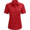 imagesiliteelon Dress Shirts for Women Short Sleeve Cotton Button Down Shirt Basic Button Up Shirt Collared Shirts Work ShirtRed
