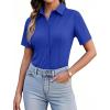 imagesiliteelon Womens Button Down Shirts Slim fit Short Sleeve Stretch Dress Shirts WrinkleFree Solid Work BlouseKlein Blue