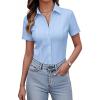 imagesiliteelon Womens Button Down Shirts Slim fit Short Sleeve Stretch Dress Shirts WrinkleFree Solid Work BlouseLight Blue