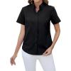 imagesiliteelon Button Down Shirts Women Oxford Shirts Short Sleeve Cotton Wrinkle Free Dress Shirts Work Office BlouseBlack