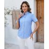 imagesiliteelon Button Down Shirts Women Oxford Shirts Short Sleeve Cotton Wrinkle Free Dress Shirts Work Office BlouseBlue