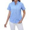 imagesiliteelon Button Down Shirts Women Oxford Shirts Short Sleeve Cotton Wrinkle Free Dress Shirts Work Office BlouseBlue