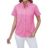 imagesiliteelon Button Down Shirts Women Oxford Shirts Short Sleeve Cotton Wrinkle Free Dress Shirts Work Office BlouseDusty Pink