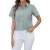 imagesiliteelon Button Down Shirts Women Oxford Shirts Short Sleeve Cotton Wrinkle Free Dress Shirts Work Office BlouseGray