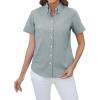 imagesiliteelon Button Down Shirts Women Oxford Shirts Short Sleeve Cotton Wrinkle Free Dress Shirts Work Office BlouseGray