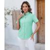 imagesiliteelon Button Down Shirts Women Oxford Shirts Short Sleeve Cotton Wrinkle Free Dress Shirts Work Office BlouseGreen