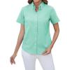imagesiliteelon Button Down Shirts Women Oxford Shirts Short Sleeve Cotton Wrinkle Free Dress Shirts Work Office BlouseGreen