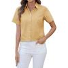 imagesiliteelon Button Down Shirts Women Oxford Shirts Short Sleeve Cotton Wrinkle Free Dress Shirts Work Office BlouseKhaki