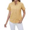 imagesiliteelon Button Down Shirts Women Oxford Shirts Short Sleeve Cotton Wrinkle Free Dress Shirts Work Office BlouseKhaki