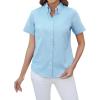 imagesiliteelon Button Down Shirts Women Oxford Shirts Short Sleeve Cotton Wrinkle Free Dress Shirts Work Office BlouseLight Blue