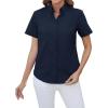 imagesiliteelon Button Down Shirts Women Oxford Shirts Short Sleeve Cotton Wrinkle Free Dress Shirts Work Office BlouseNavy Blue