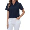 imagesiliteelon Button Down Shirts Women Oxford Shirts Short Sleeve Cotton Wrinkle Free Dress Shirts Work Office BlouseNavy Blue