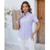 imagesiliteelon Button Down Shirts Women Oxford Shirts Short Sleeve Cotton Wrinkle Free Dress Shirts Work Office BlousePurple