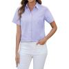 imagesiliteelon Button Down Shirts Women Oxford Shirts Short Sleeve Cotton Wrinkle Free Dress Shirts Work Office BlousePurple