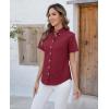 imagesiliteelon Button Down Shirts Women Oxford Shirts Short Sleeve Cotton Wrinkle Free Dress Shirts Work Office BlouseWine Red