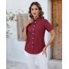 imagesiliteelon Button Down Shirts Women Oxford Shirts Short Sleeve Cotton Wrinkle Free Dress Shirts Work Office BlouseWine Red
