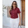 imagesiliteelon Button Down Shirts Women Oxford Shirts Short Sleeve Cotton Wrinkle Free Dress Shirts Work Office BlouseWine Red
