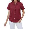 imagesiliteelon Button Down Shirts Women Oxford Shirts Short Sleeve Cotton Wrinkle Free Dress Shirts Work Office BlouseWine Red