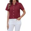 imagesiliteelon Button Down Shirts Women Oxford Shirts Short Sleeve Cotton Wrinkle Free Dress Shirts Work Office BlouseWine Red
