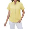 imagesiliteelon Button Down Shirts Women Oxford Shirts Short Sleeve Cotton Wrinkle Free Dress Shirts Work Office BlouseYellow