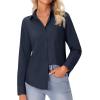 imagesiliteelon Button Down Shirts for Women Wrinkle Free Long Sleeve Shirts Dress Shirts Work Office Blouse Tops with PocketNavy Blue