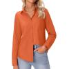 imagesiliteelon Button Down Shirts for Women Wrinkle Free Long Sleeve Shirts Dress Shirts Work Office Blouse Tops with PocketOrange