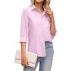 imagesiliteelon Button Down Shirts for Women Wrinkle Free Long Sleeve Shirts Dress Shirts Work Office Blouse Tops with PocketPink