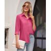 imagesiliteelon Button Down Shirts for Women Wrinkle Free Long Sleeve Shirts Dress Shirts Work Office Blouse Tops with PocketRose Red