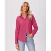 imagesiliteelon Button Down Shirts for Women Wrinkle Free Long Sleeve Shirts Dress Shirts Work Office Blouse Tops with PocketRose Red
