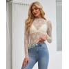 imagesiliteelon Lace Tops for Women Mesh Long Sleeve Top Floral See Through Lace Shirt Mock Neck Party Club Lace BlouseBeige
