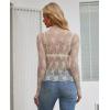 imagesiliteelon Lace Tops for Women Mesh Long Sleeve Top Floral See Through Lace Shirt Mock Neck Party Club Lace BlouseBeige
