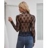 imagesiliteelon Lace Tops for Women Mesh Long Sleeve Top Floral See Through Lace Shirt Mock Neck Party Club Lace BlouseBlack