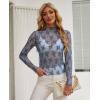 imagesiliteelon Lace Tops for Women Mesh Long Sleeve Top Floral See Through Lace Shirt Mock Neck Party Club Lace BlouseBlue
