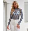 imagesiliteelon Lace Tops for Women Mesh Long Sleeve Top Floral See Through Lace Shirt Mock Neck Party Club Lace BlouseBlue