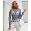 imagesiliteelon Lace Tops for Women Mesh Long Sleeve Top Floral See Through Lace Shirt Mock Neck Party Club Lace BlouseBlue