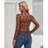 imagesiliteelon Lace Tops for Women Mesh Long Sleeve Top Floral See Through Lace Shirt Mock Neck Party Club Lace BlouseBrown