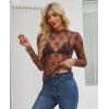 imagesiliteelon Lace Tops for Women Mesh Long Sleeve Top Floral See Through Lace Shirt Mock Neck Party Club Lace BlouseBrown