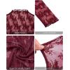 imagesiliteelon Lace Tops for Women Mesh Long Sleeve Top Floral See Through Lace Shirt Mock Neck Party Club Lace BlouseBurgundy