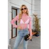imagesiliteelon Lace Tops for Women Mesh Long Sleeve Top Floral See Through Lace Shirt Mock Neck Party Club Lace BlouseCherry Blossom Pink