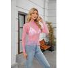 imagesiliteelon Lace Tops for Women Mesh Long Sleeve Top Floral See Through Lace Shirt Mock Neck Party Club Lace BlouseCherry Blossom Pink