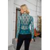 imagesiliteelon Lace Tops for Women Mesh Long Sleeve Top Floral See Through Lace Shirt Mock Neck Party Club Lace BlouseDark Blue