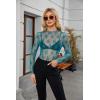 imagesiliteelon Lace Tops for Women Mesh Long Sleeve Top Floral See Through Lace Shirt Mock Neck Party Club Lace BlouseDark Blue