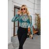 imagesiliteelon Lace Tops for Women Mesh Long Sleeve Top Floral See Through Lace Shirt Mock Neck Party Club Lace BlouseDark Blue